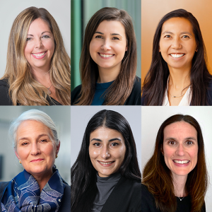 A composite of the six UBC Medicine researchers who received new and renewed Canada Research Chairs. From top left to bottom right: Skye Barbic, Laura Evgin, Jessica Moe, Wendy Norman, Nika Shakiba and Jennifer Hutcheon.